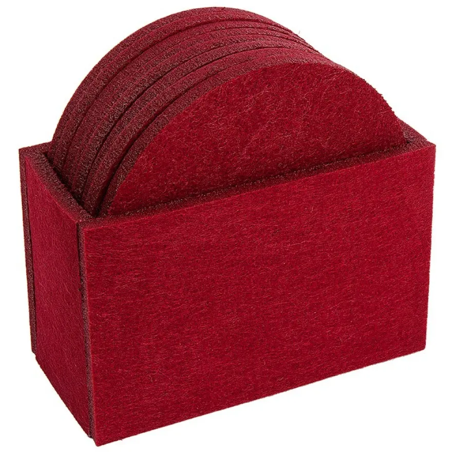 Filzuntersetzer, Ø 10cm, 5mm hoch, rot, inkl. Aufbewahrungsbox, 8 Stück