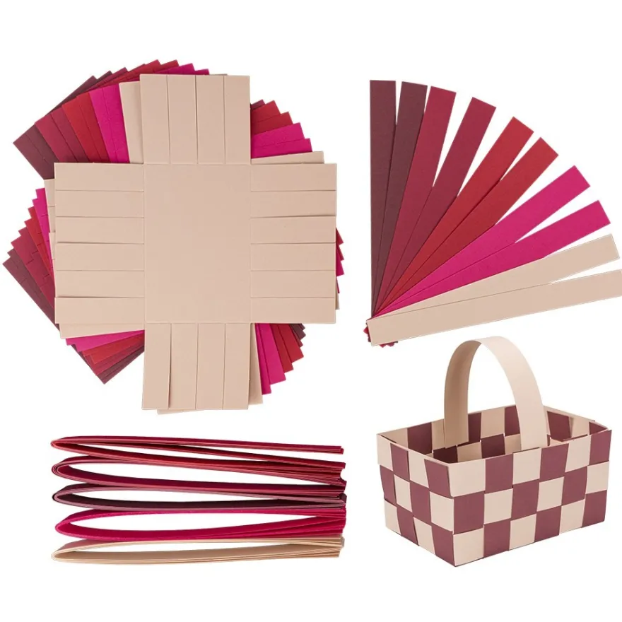 Flechtkörbe aus Papier, zum Selberflechten, 12cm x 8cm x 6,5cm, Pink- & Rottöne, 10 Stück