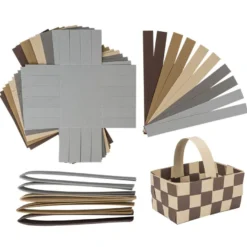 Flechtkörbe aus Papier, zum Selberflechten, 12cm x 8cm x 6,5cm, Braun-,Grau-,Beigetöne, 10 Stück
