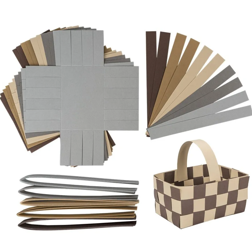 Flechtkörbe aus Papier, zum Selberflechten, 12cm x 8cm x 6,5cm, Braun-,Grau-,Beigetöne, 10 Stück