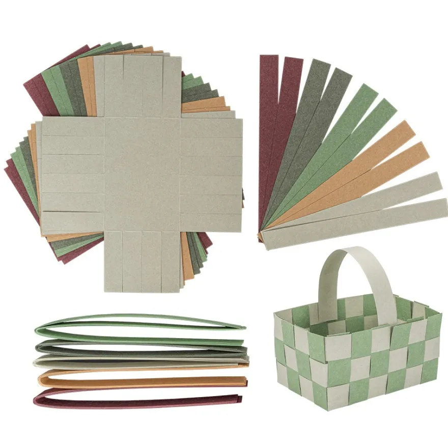 Flechtkörbe aus Papier, zum Selberflechten, 12cm x 8cm x 6,5cm, Grün-,Braun-,Grautöne, 10 Stück