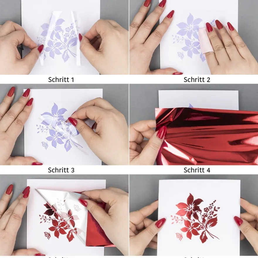 Gel-Klebetransfers & Metallic-Transferfolien, Wünsche, Bordüren & Ecken, 10cm x 30cm, 10 Bogen