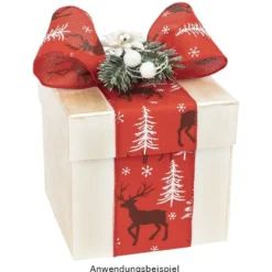 Geschenk-Band, Hirsch 1, 6,3cm breit, 2,7m lang, auf Rolle, rot
