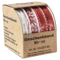 Geschenkband Mix, 1mm bis 10mm breit, versch. Designs, rot, 4 Rollen