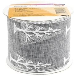 Geschenk-Band, Tannenbaum, 6,3cm breit, 2,7m lang, grau-meliert