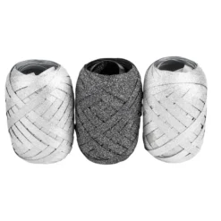 Geschenkbänder, 5mm, je 10m lang, 2x silber- & 1x anthrazit-diamantiert, 3 Stück