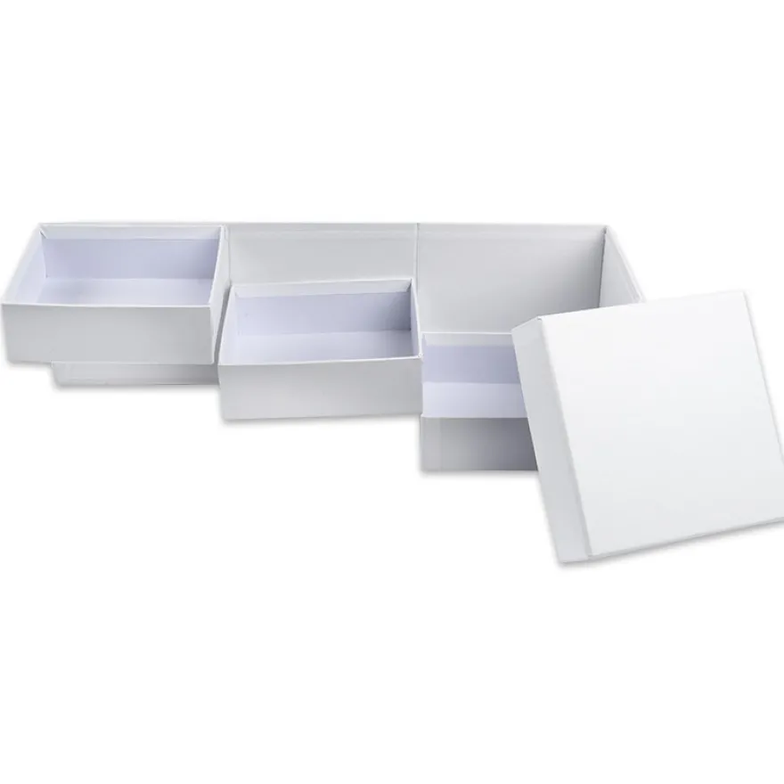 Geschenkbox, 13cm x 13cm x 12cm, mit 3 Innenfächern, seitlich aufklappbar