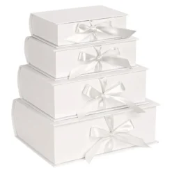 Geschenkboxen, Buch, 4 versch. Größen, mit Deckel, weiß, 4 Stück