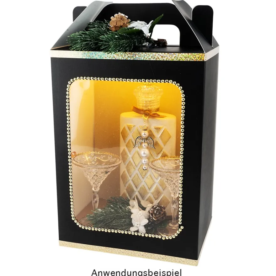 Geschenkboxen mit Sichtfenster, Design 1, 18cm x 13cm x 30cm, 350 g/m², schwarz, 5 Stück