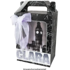 Geschenkboxen mit Sichtfenster, Design 1, 18cm x 13cm x 30cm, 350 g/m², schwarz, 5 Stück