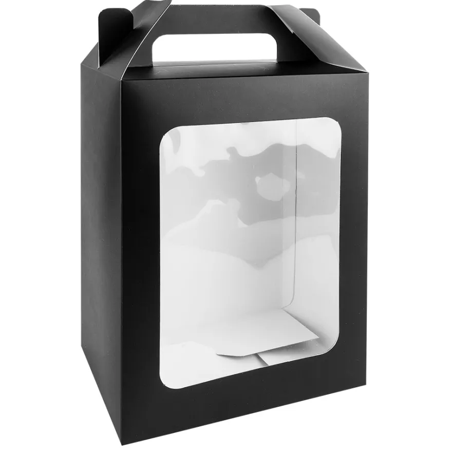 Geschenkboxen mit Sichtfenster, Design 1, 18cm x 13cm x 30cm, 350 g/m², schwarz, 5 Stück