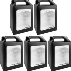 Geschenkboxen mit Sichtfenster, Design 1, 18cm x 13cm x 30cm, 350 g/m², schwarz, 5 Stück