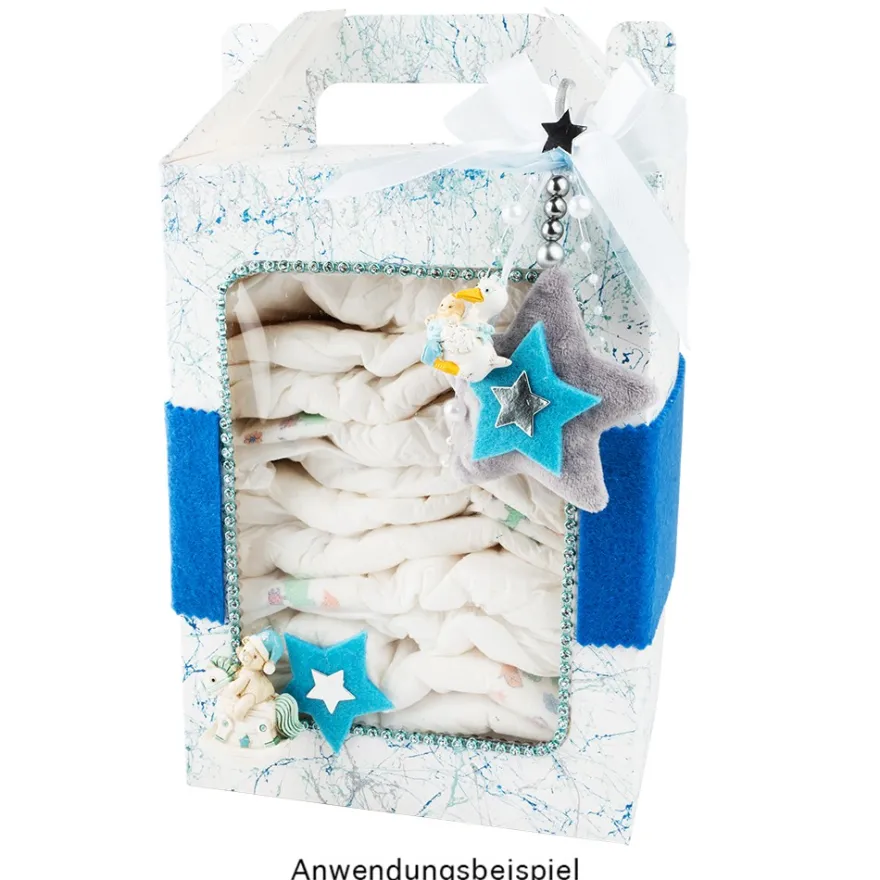 Geschenkboxen mit Sichtfenster, Design 1, 18cm x 13cm x 30cm, 350 g/m², weiß, 5 Stück