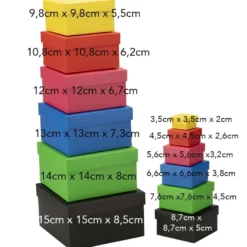 Geschenkboxen, quadratisch, 12 Größen, 6 Farben, 12-teilig