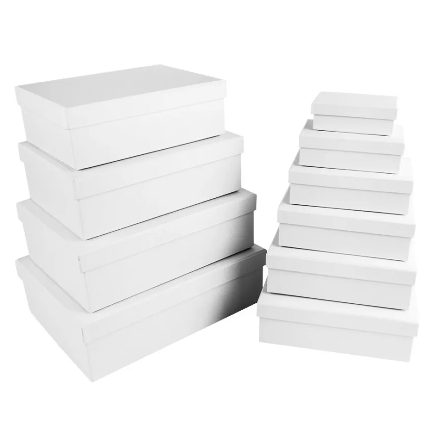 Geschenkboxen, rechteckig, verschiedene Größen, weiß, Rohlinge zum Weiterverzieren, 10 Stück
