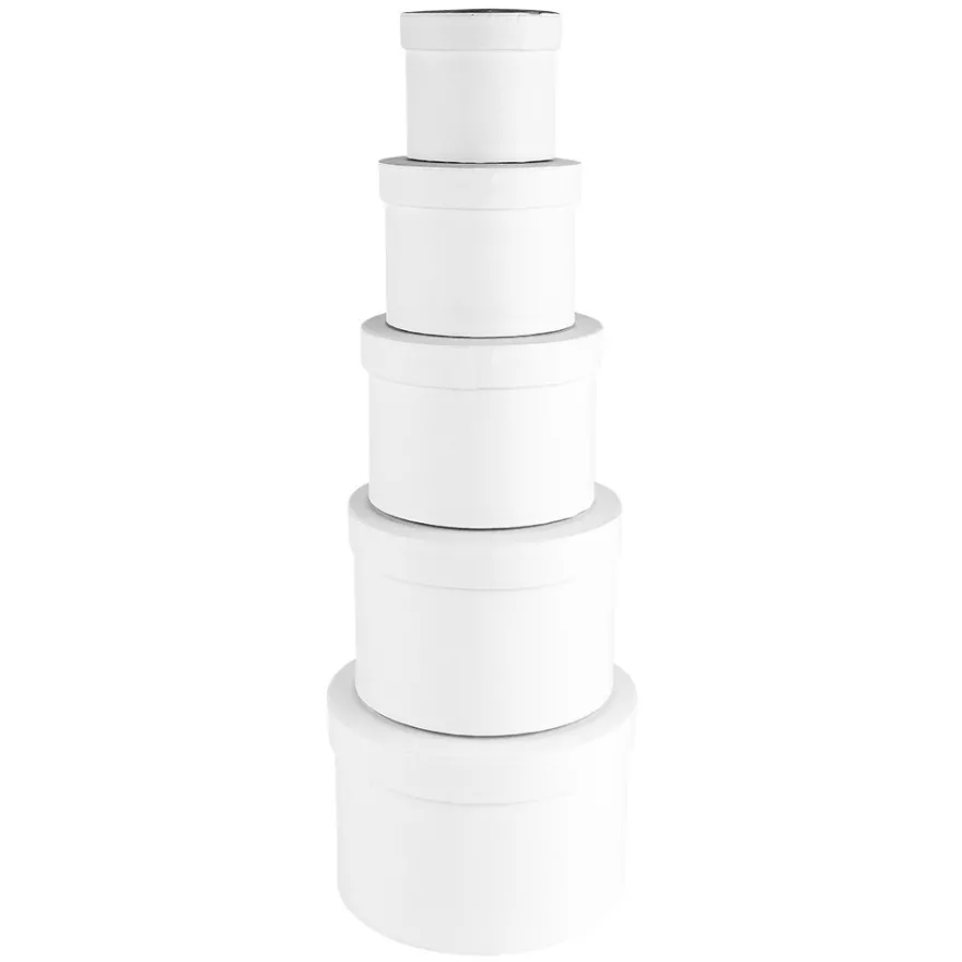 Geschenkboxen, rund, verschiedene Größen, weiß, 5 Stück