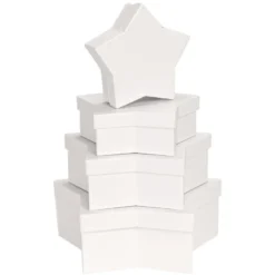 Geschenkboxen, Stern, 4 versch. Größen, mit Deckel, weiß, 4 Stück