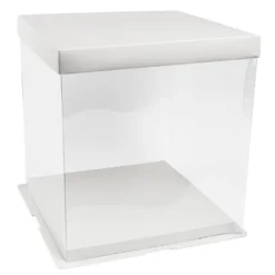 Geschenk-Box, transparent, Boden & Deckel aus weißem Karton, 24cm x 24cm x 24cm