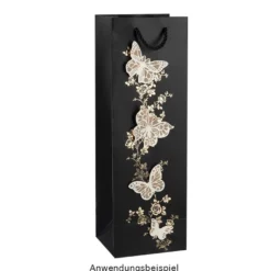 Geschenktaschen für Flaschen, 36cm x 12cm x 10cm, 230g/m², matt-schwarz, 10 Stück