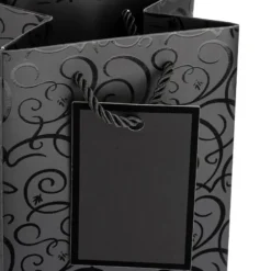 Geschenktaschen für Flaschen, 36cm x 12cm x 10cm, 230g/m², Lack-Ornamentik, matt-schwarz, 10 Stück