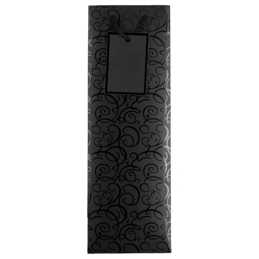 Geschenktaschen für Flaschen, 36cm x 12cm x 10cm, 230g/m², Lack-Ornamentik, matt-schwarz, 10 Stück