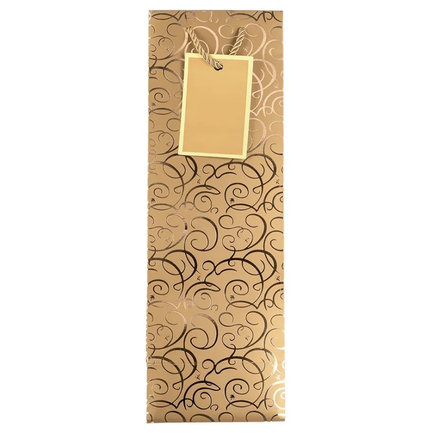 Geschenktaschen für Flaschen, 36cm x 12cm x 10cm, 230g/m², Spiegel-Ornamentik, gold, 10 Stück