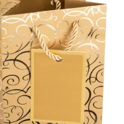 Geschenktaschen für Flaschen, 36cm x 12cm x 10cm, 230g/m², Spiegel-Ornamentik, gold, 10 Stück