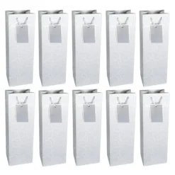 Geschenktaschen für Flaschen, 36cm x 12cm x 10cm, 230g/m², Spiegel-Ornamentik, silber, 10 Stück
