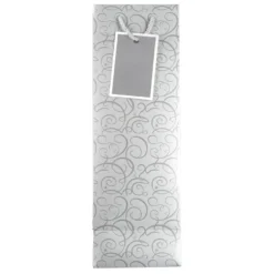 Geschenktaschen für Flaschen, 36cm x 12cm x 10cm, 230g/m², Spiegel-Ornamentik, silber, 10 Stück