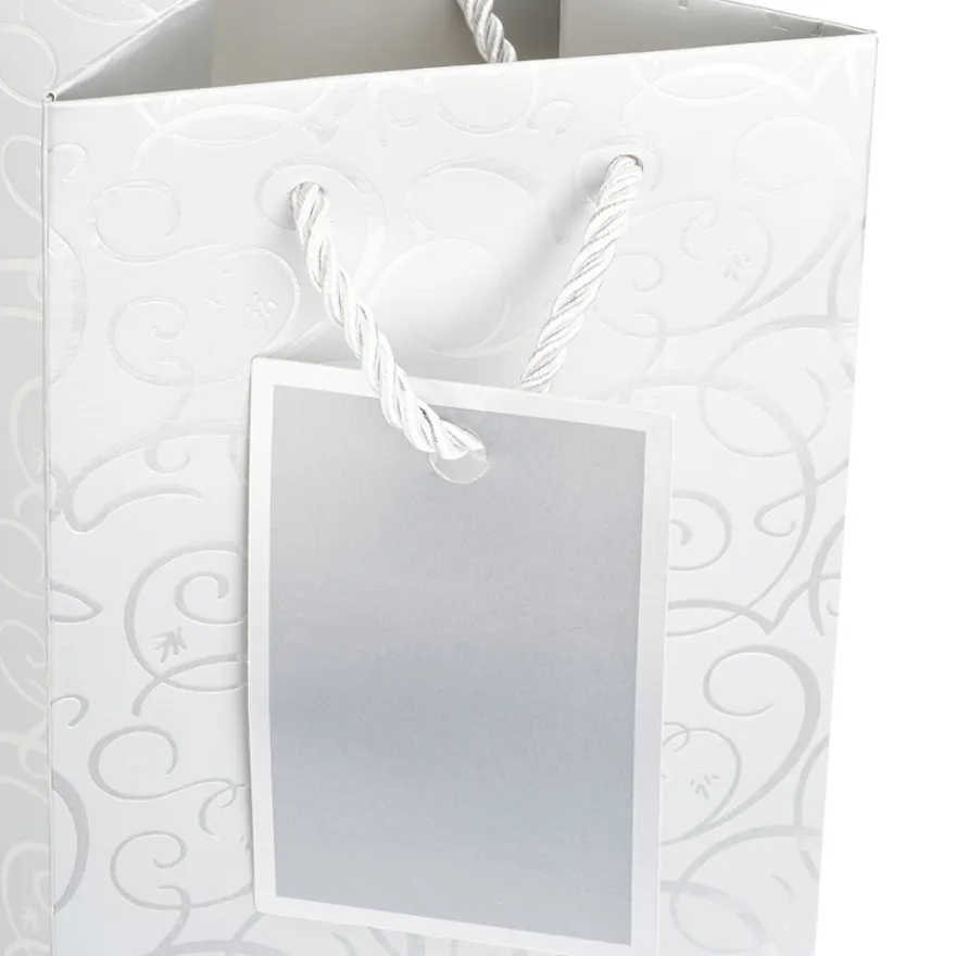 Geschenktaschen für Flaschen, 36cm x 12cm x 10cm, 230g/m², Spiegel-Ornamentik, silber, 10 Stück
