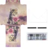 Geschenktaschen-Grußkarte mit Diamond Painting, Katze mit Blume, 16,5cm hoch, inkl. Zubehör
