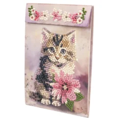 Geschenktaschen-Grußkarte mit Diamond Painting, Katze mit Blume, 16,5cm hoch, inkl. Zubehör