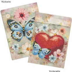 Geschenktaschen-Grußkarte mit Diamond Painting, Herz & Schmetterling, 16,5cm hoch, inkl. Zubehör