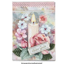 Geschenktaschen-Grußkarte mit Diamond Painting, Kerze & Rose, 16,5cm hoch, inkl. Zubehör