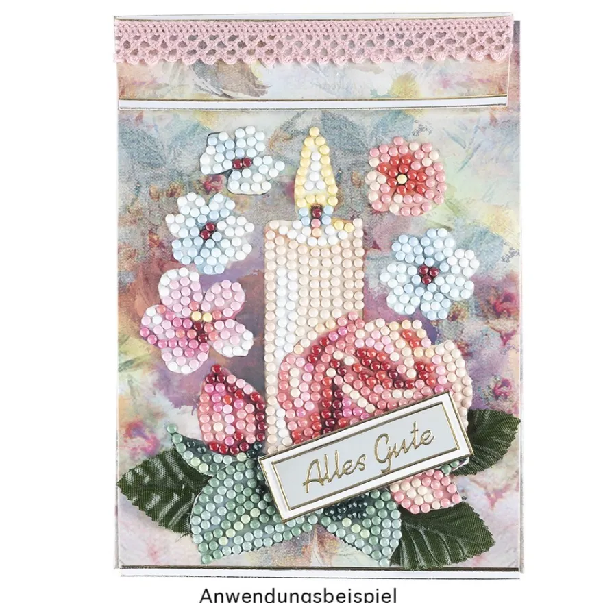 Geschenktaschen-Grußkarte mit Diamond Painting, Kerze & Rose, 16,5cm hoch, inkl. Zubehör