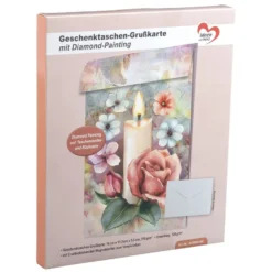 Geschenktaschen-Grußkarte mit Diamond Painting, Kerze & Rose, 16,5cm hoch, inkl. Zubehör
