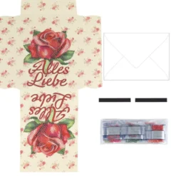 Geschenktaschen-Grußkarte mit Diamond Painting, Rote Rose • Alles Liebe, 16,5cm hoch, inkl. Zubehör