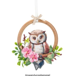 Geschenktaschen-Grußkarte mit Diamond Painting, Eule mit Blume, 16,5cm hoch, inkl. Zubehör