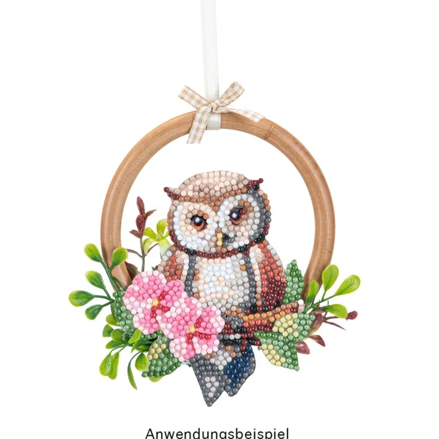 Geschenktaschen-Grußkarte mit Diamond Painting, Eule mit Blume, 16,5cm hoch, inkl. Zubehör