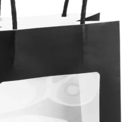 Geschenktaschen mit Folien-Sichtfenster & Henkel, 7,5cm x 12,5cm, 16,5cm, weiß, schwarz, 6 Stück