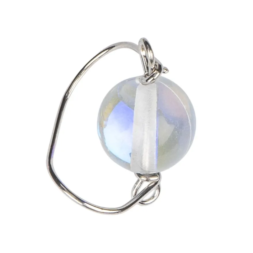 Glas-Anhänger mit Kettelstift, Perle in Drahtspirale, 1,5cm x 1,3cm x 1cm, klar-irisierend, 4 Stück