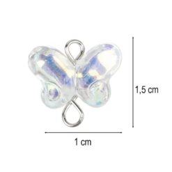 Glas-Anhänger mit Kettelstift, Schmetterling, 1,5cm x 0,6cm x 1cm, 10 versch. Farben, 21 Stück