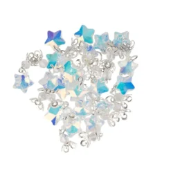 Glas-Anhänger mit Perlenkappe, Stern, 2,9cm x 1,3cm, klar-irisierend, 20 Stück