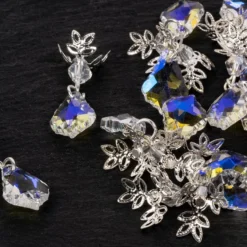 Glas-Anhänger mit Perlenkappe, Tropfen 1, 3,1cm x 1,5cm, facettiert, klar, irisierend, 20 Stück
