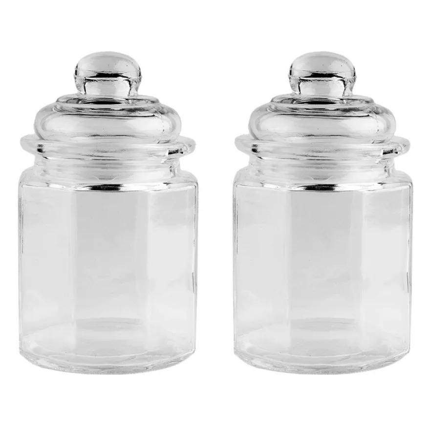 Glas-Bonbonieren, achteckig, mit Glasdeckel, 8cm x 8cm x 12,5cm, Füllmenge: 230ml, 2 Stück