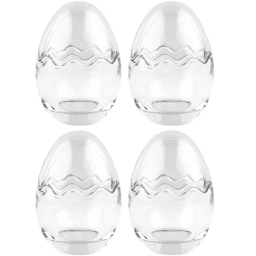 Glas-Eier, 2-teilig, Ø 8,2cm, 11,6cm hoch, abnehmbarer Deckel, klar, 4 Stück