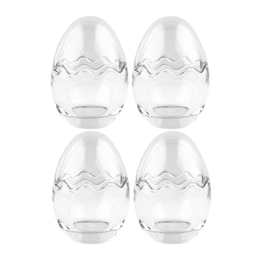 Glas-Eier, 2-teilig, Ø 5,5cm, 7,6cm hoch, abnehmbarer Deckel, klar, 4 Stück