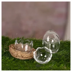 Glas-Eier, 2-teilig, Ø 8,2cm, 11,6cm hoch, abnehmbarer Deckel, klar, 2 Stück