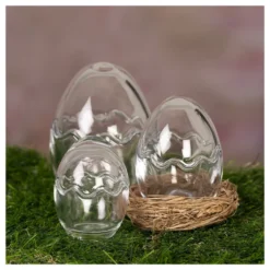 Glas-Eier, 2-teilig, 3 verschiedene Größen, abnehmbarer Deckel, klar, 3 Stück