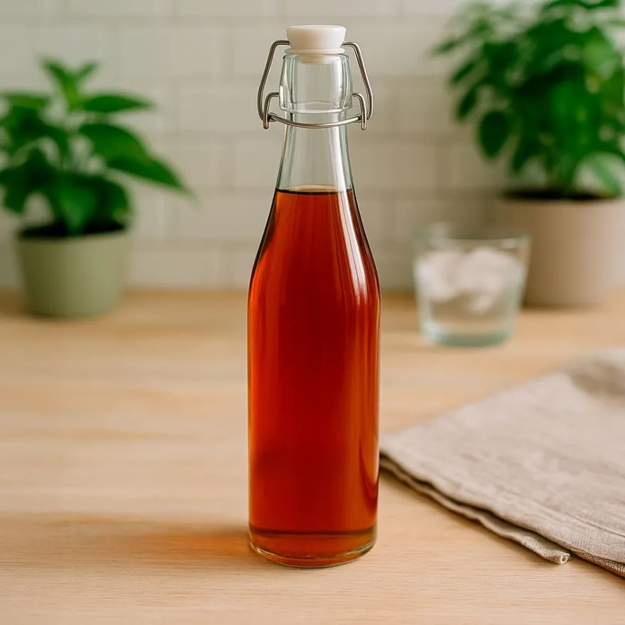 Glasflasche, rund, mit Bügelverschluss, Ø 7cm, 27,3cm hoch, Füllmenge: 520ml
